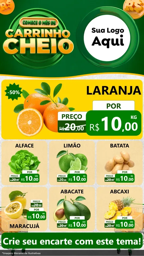 Modelo de Rede Social para Stories com o tema Carrinho Cheio para Hortifrúti