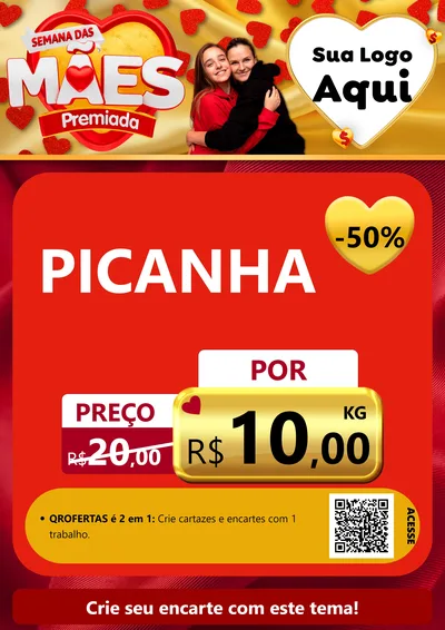 Modelo de Cartaz para Cartaz A4 Vertical com o tema Semana das Mães Premiada para Açougue