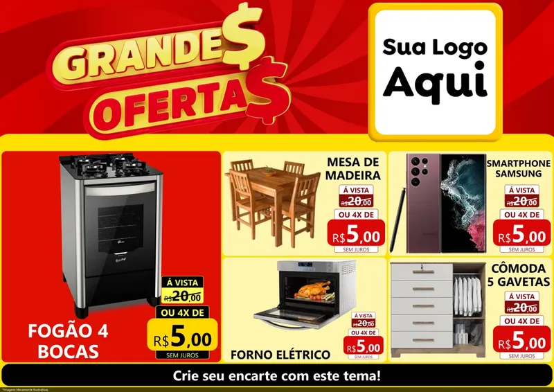 Modelo de Encarte para Encarte A4 Horizontal com o tema Grandes Ofertas para Móveis e Eletro