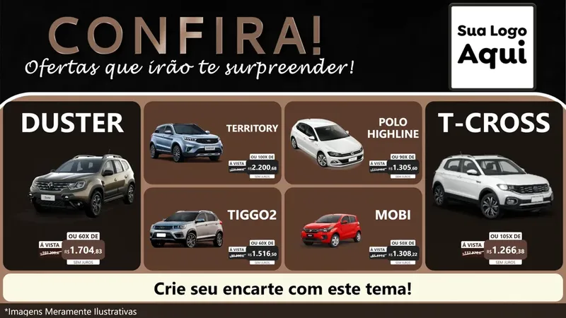 Modelo de TV para TV Horizontal com o tema Confira! Ofertas que irão te surpreender! para Concessionaria de Carros