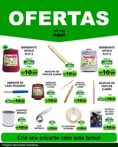 Modelo de Rede Social para Feed Instagram com o tema Ofertas Verde Cartaz para Armarinho e Aviamentos