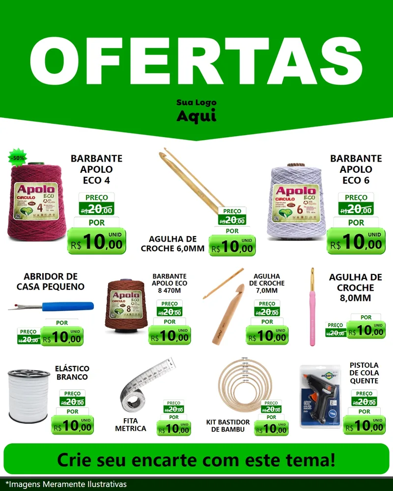Modelo de Rede Social para Feed Instagram com o tema Ofertas Verde Cartaz para Armarinho e Aviamentos