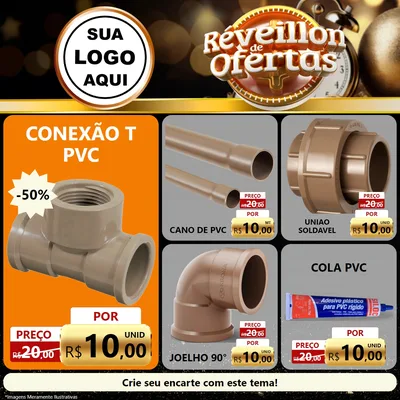 Modelo de Rede Social para Feed Facebook com o tema Réveillon de Ofertas para Tubos e conexões