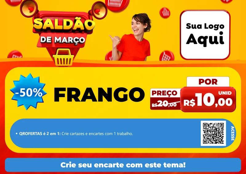 Modelo de Cartaz para Cartaz A4 Horizontal com o tema Saldão de Março para Assados