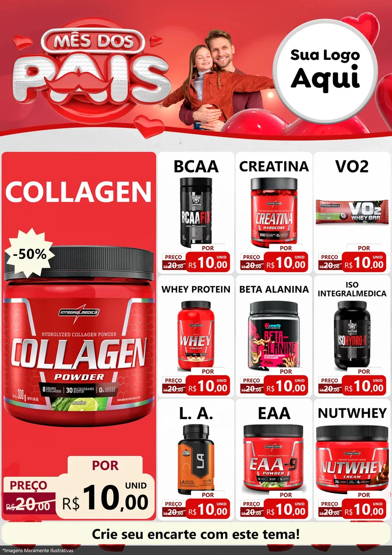 Modelo de Encarte para Encarte A4 Vertical com o tema Mês dos Pais para Suplementos alimentares