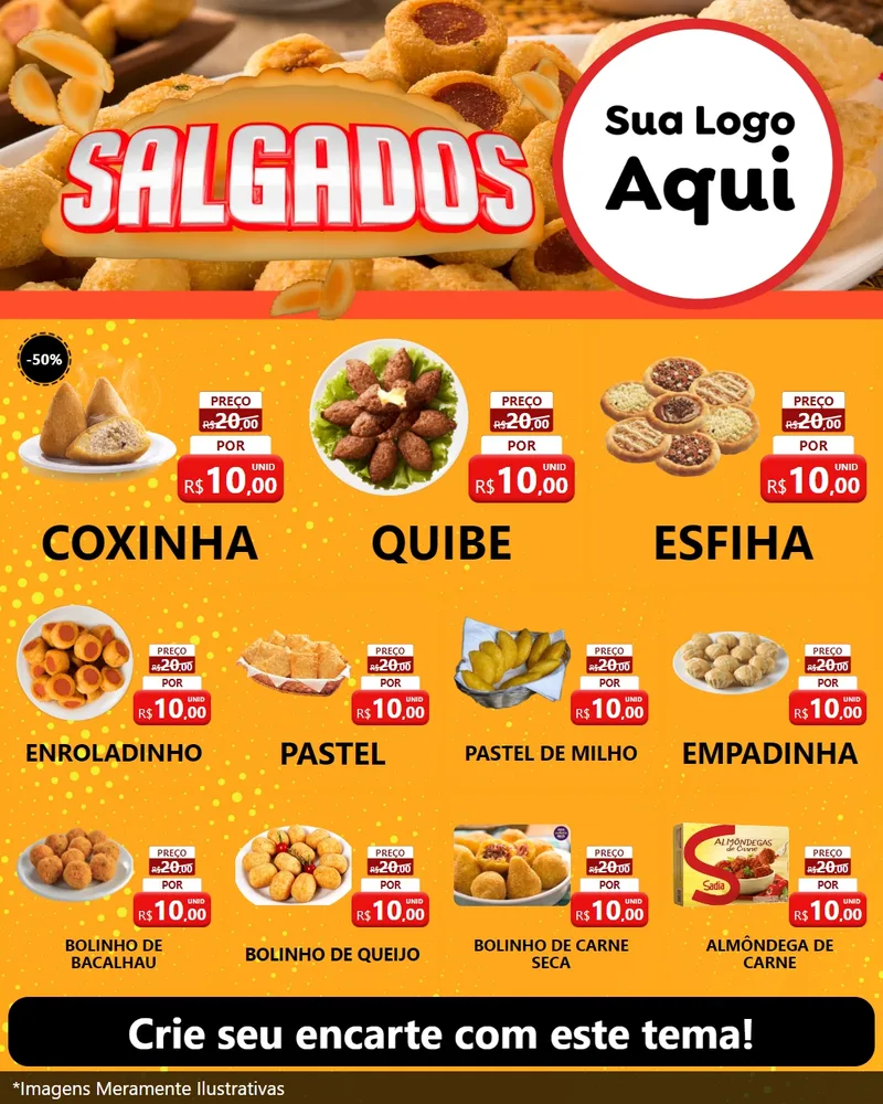 Modelo de Rede Social para Feed Instagram com o tema Salgados para Salgadaria