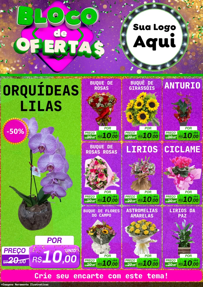 Modelo de Encarte para Encarte A4 Vertical com o tema Bloco de Ofertas para Floricultura e jardim