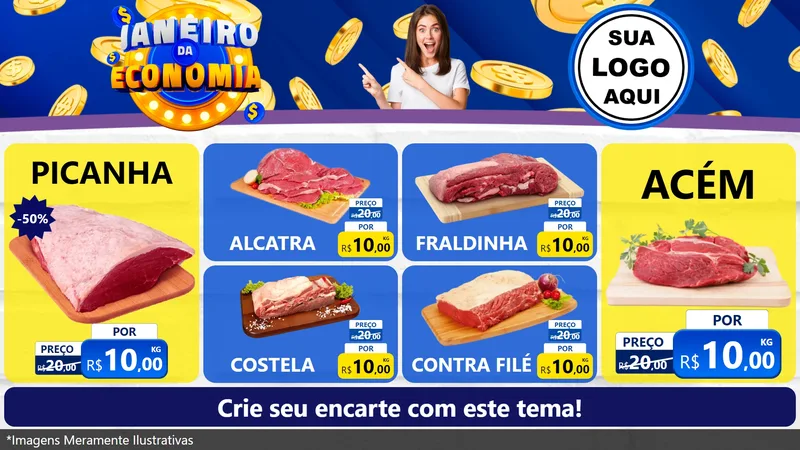 Modelo de TV para TV Horizontal com o tema Janeiro da Economia para Açougue