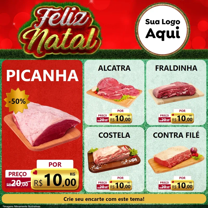Modelo de Rede Social para Feed Facebook com o tema Feliz Natal para Açougue