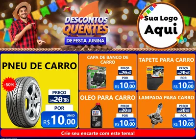 Modelo de Encarte para Encarte A4 Horizontal com o tema Descontos Quentes de Festa Junina para Auto peças