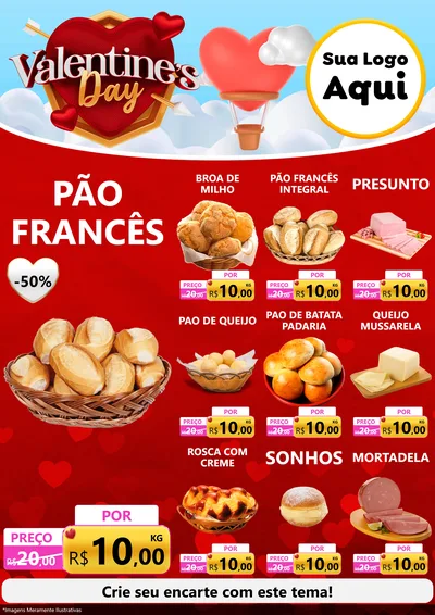 Modelo de Encarte para Encarte A4 Vertical com o tema Valentine's Day para Padaria