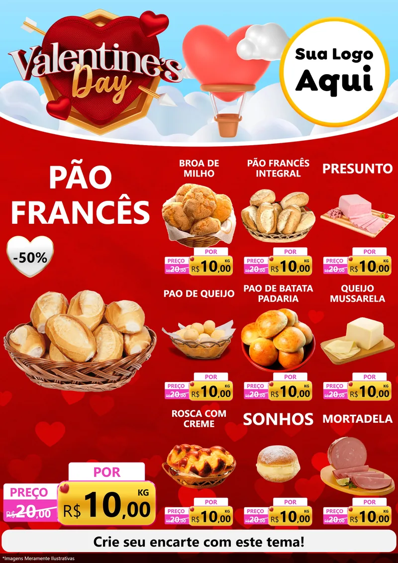 Modelo de Encarte para Encarte A4 Vertical com o tema Valentine's Day para Padaria