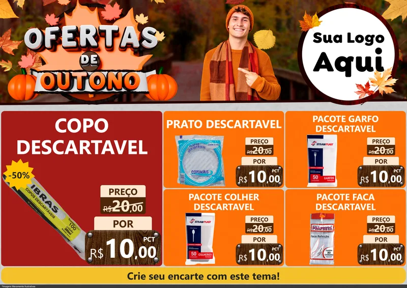 Modelo de Encarte para Encarte A4 Horizontal com o tema Ofertas de Outono para Embalagens