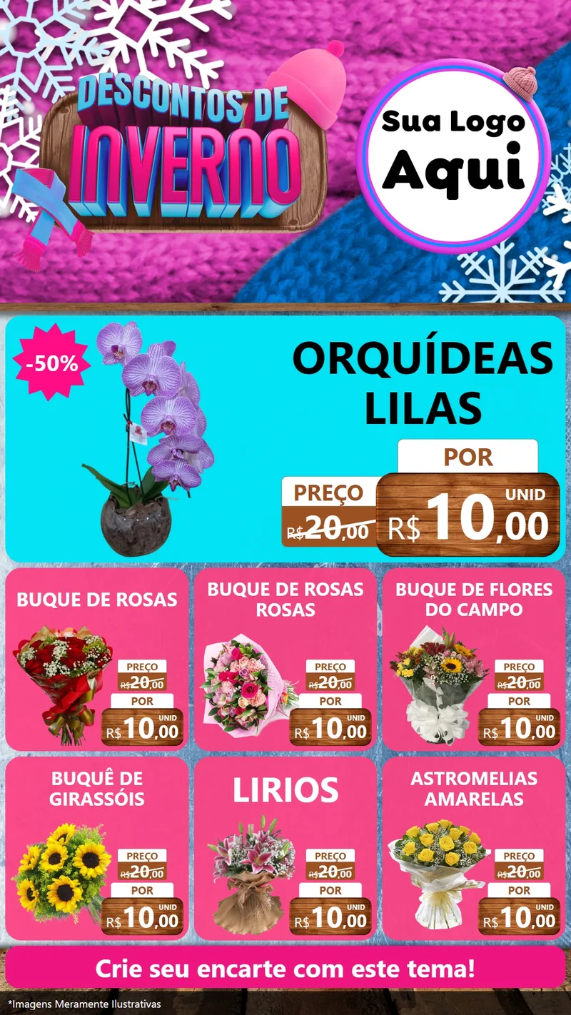 Modelo de Rede Social para Stories com o tema Descontos de Inverno para Floricultura e jardim