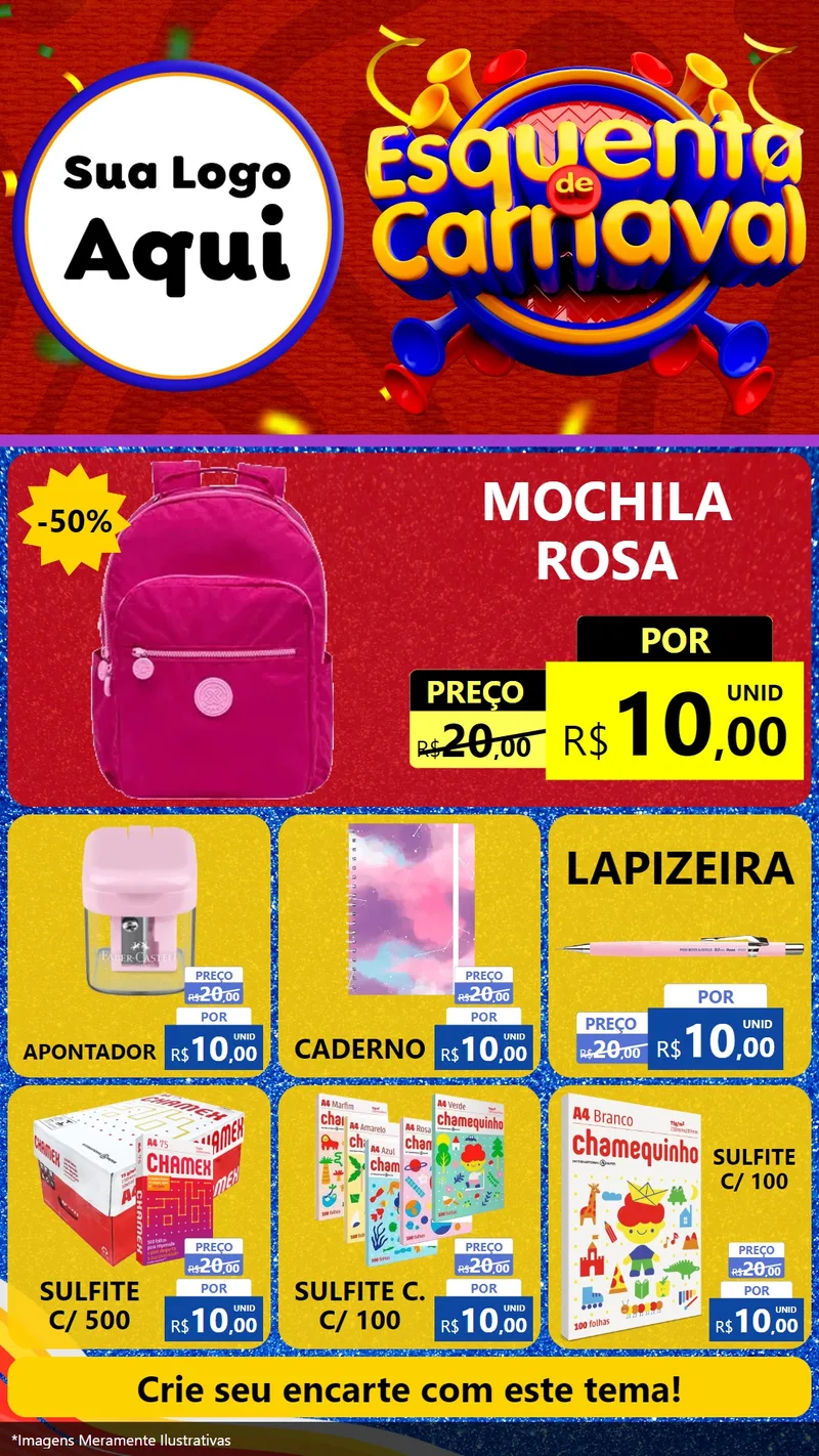 Modelo de Rede Social para Stories com o tema Esquenta de Carnaval para Papelaria
