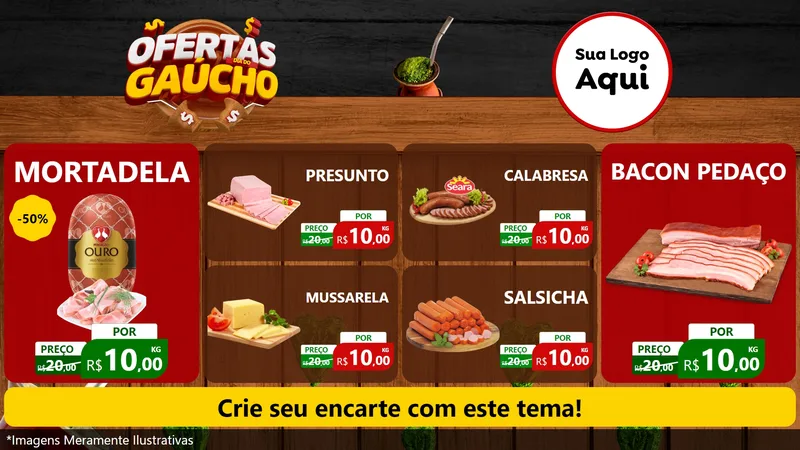 Modelo de TV para TV Horizontal com o tema Ofertas Dia do Gaúcho para Frios e Laticínios