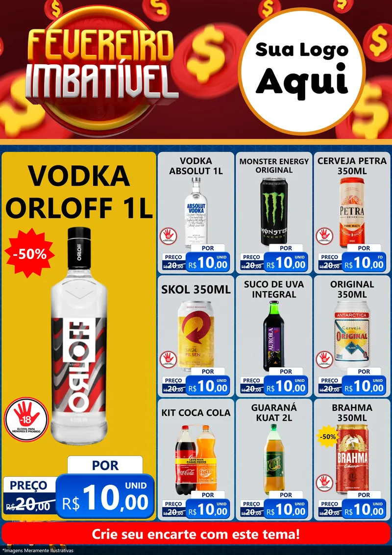 Modelo de Encarte para Encarte A4 Vertical com o tema Fevereiro Imbatível para Distribuidora de bebidas