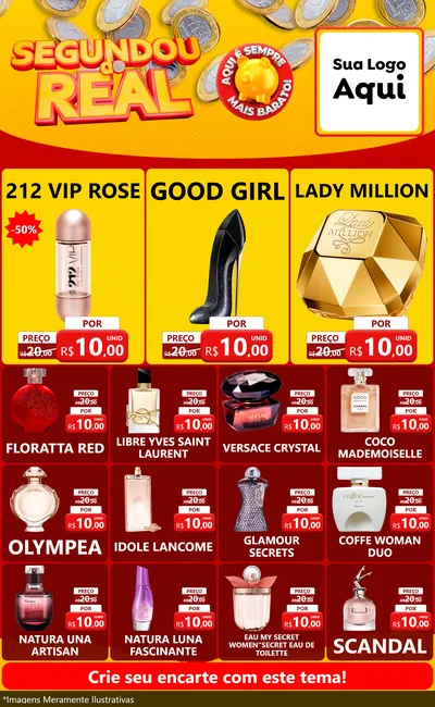 Modelo de Encarte para Encarte Grande com o tema Segundou do Real para Perfumes