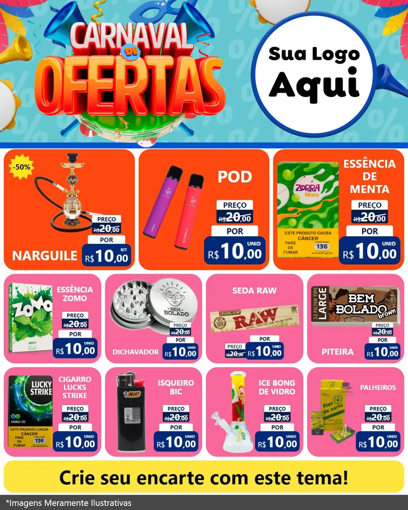 Modelo de Rede Social para Feed Instagram com o tema Carnaval de Ofertas para Tabacaria
