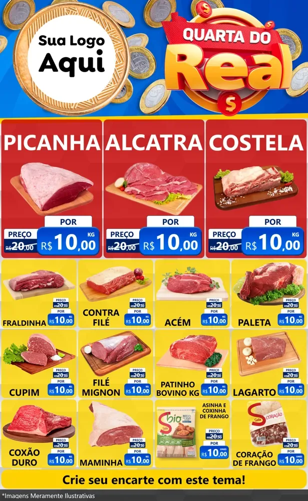 Modelo de Encarte para Encarte Grande com o tema Quarta do Real para Açougue