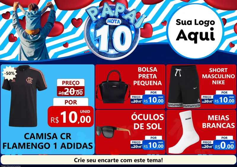 Modelo de Encarte para Encarte A4 Horizontal com o tema Papai Nota 10 para Roupas e acessórios