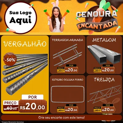 Modelo de Rede Social para Feed Facebook com o tema Cenoura Encantada - Páscoa para Ferragens