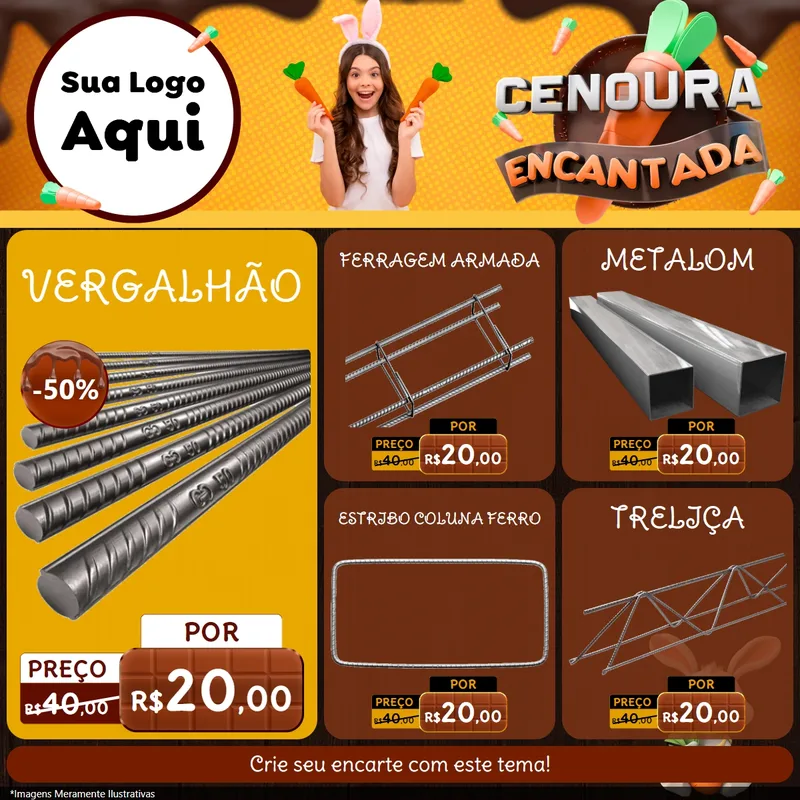 Modelo de Rede Social para Feed Facebook com o tema Cenoura Encantada - Páscoa para Ferragens