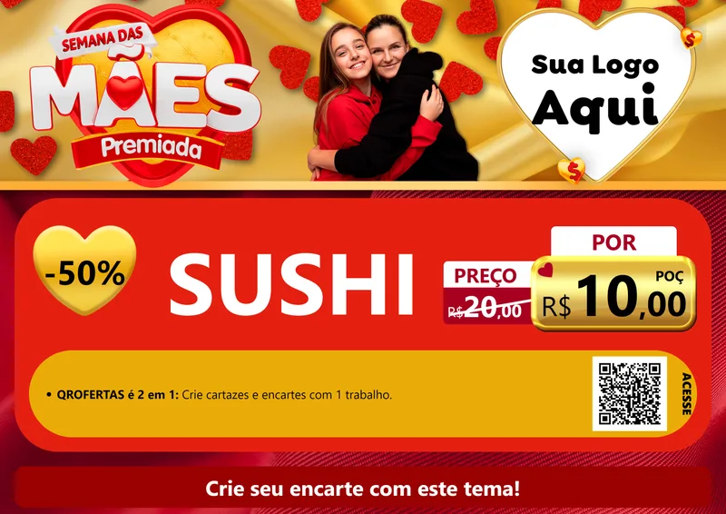 Modelo de Cartaz para Cartaz A4 Horizontal com o tema Semana das Mães Premiada para Comida japonesa