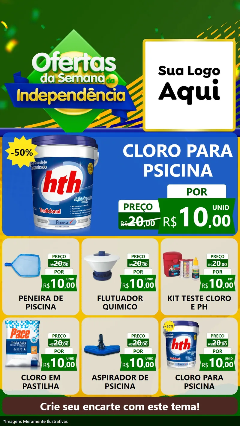 Modelo de Rede Social para Stories com o tema Ofertas da Semana da Independência para Produtos para Piscina