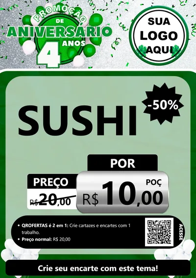 Modelo de Cartaz para Cartaz A4 Vertical com o tema Promoção de Aniversário - 4 Anos para Comida japonesa