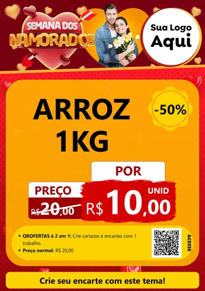 Modelo de Cartaz para Cartaz A4 Vertical com o tema Semana dos Namorados para Supermercado