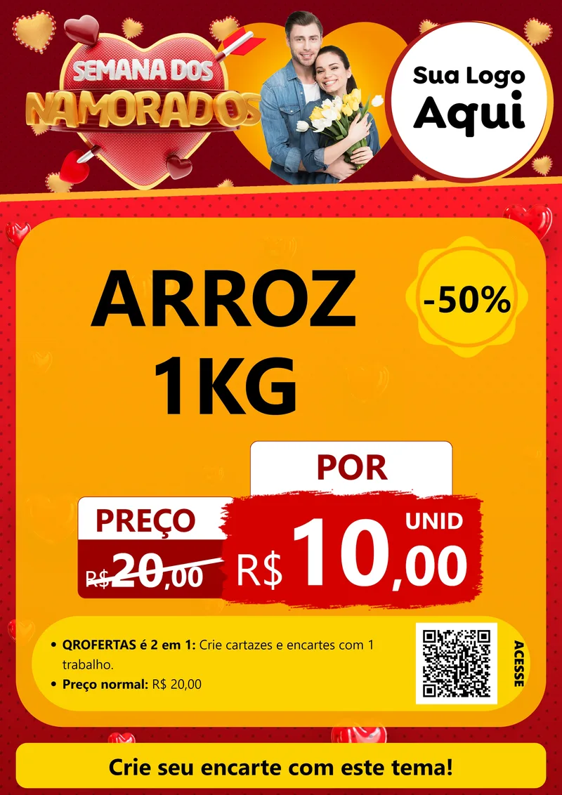 Modelo de Cartaz para Cartaz A4 Vertical com o tema Semana dos Namorados para Supermercado
