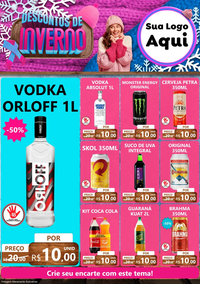 Modelo de Encarte para Encarte A4 Vertical com o tema Descontos de Inverno para Distribuidora de bebidas