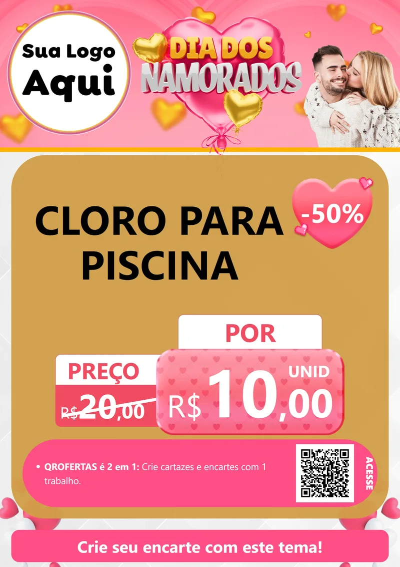 Modelo de Cartaz para Cartaz A4 Vertical com o tema Dia dos Namorados para Produtos para Piscina