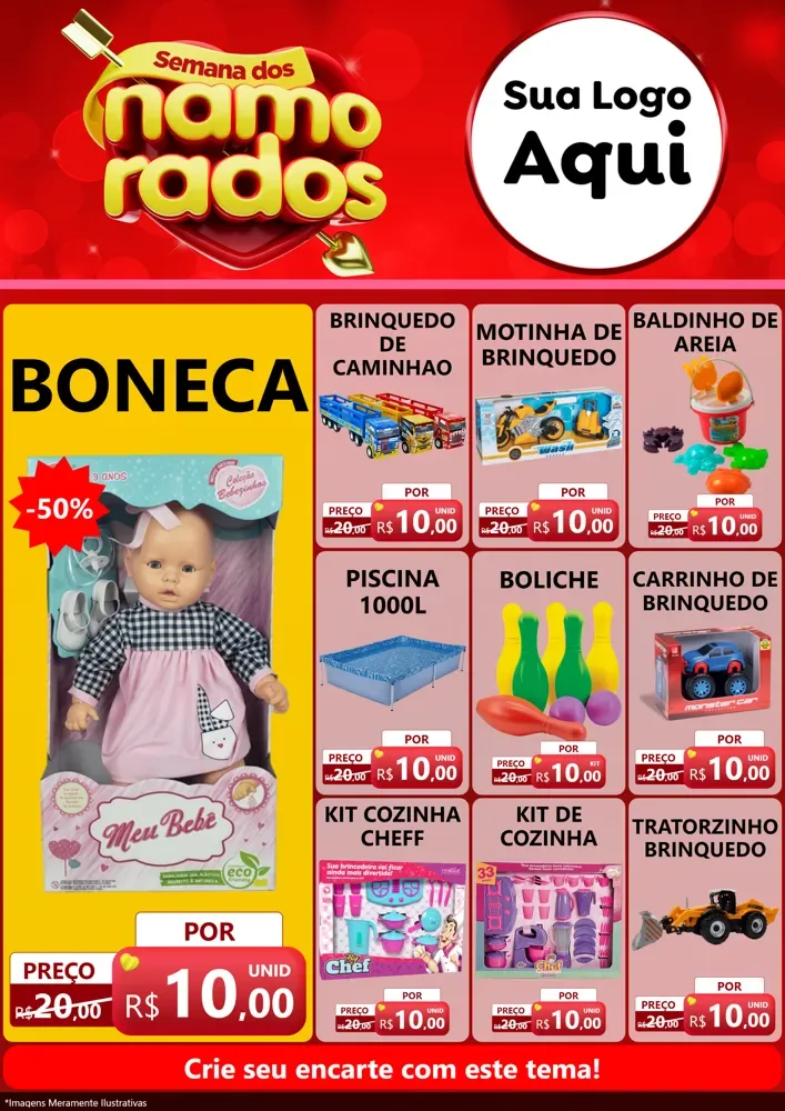 Modelo de Encarte para Encarte A4 Vertical com o tema Semana dos namorados para Brinquedos