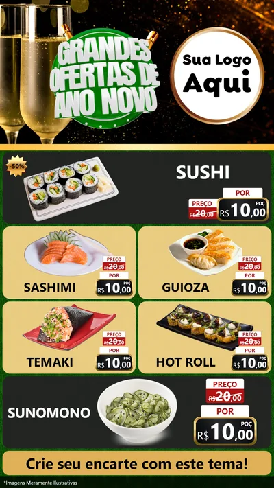 Modelo de TV para TV Vertical com o tema Grandes Ofertas de Ano Novo para Comida japonesa