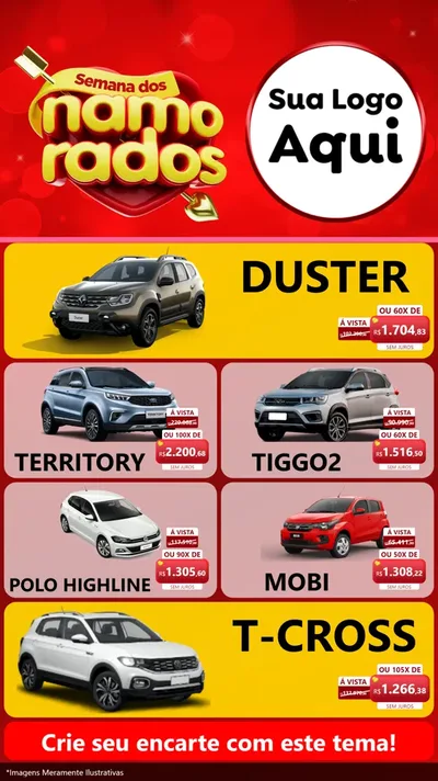Modelo de TV para TV Vertical com o tema Semana dos namorados para Concessionaria de Carros