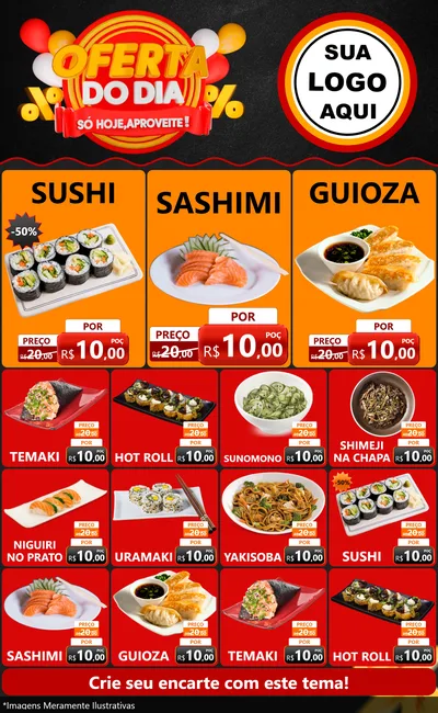 Modelo de Encarte para Encarte Grande com o tema Oferta do Dia - Só hoje, Aproveite! para Comida japonesa
