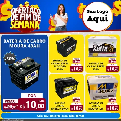 Modelo de Rede Social para Feed Facebook com o tema Ofertaço de Fim de Semana para Baterias Elétricas