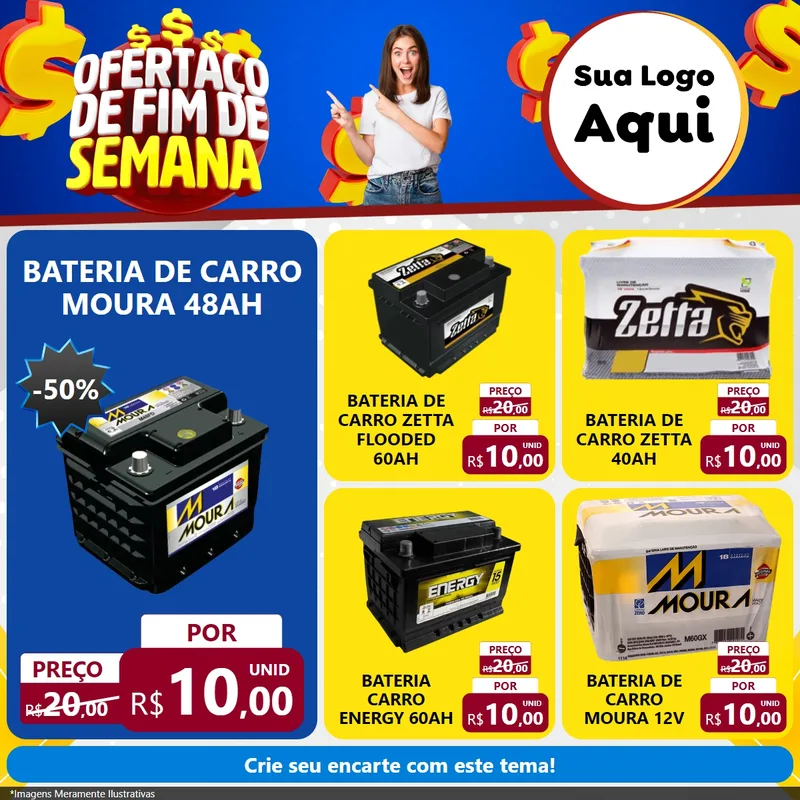 Modelo de Rede Social para Feed Facebook com o tema Ofertaço de Fim de Semana para Baterias Elétricas