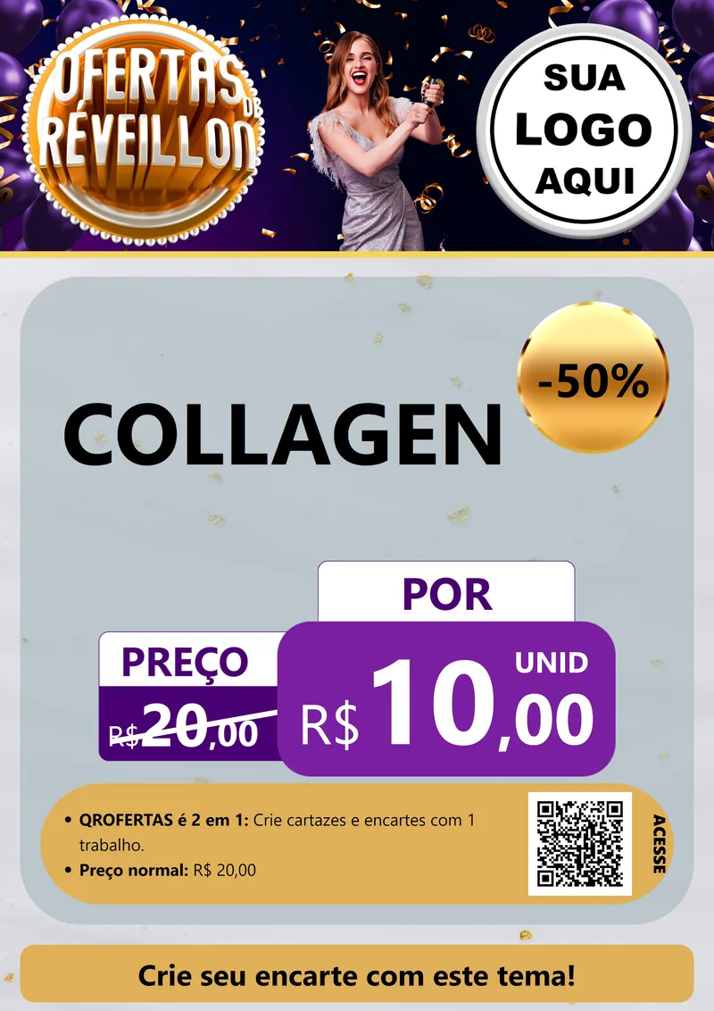 Modelo de Cartaz para Cartaz A4 Vertical com o tema Ofertas de Réveillon para Suplementos alimentares