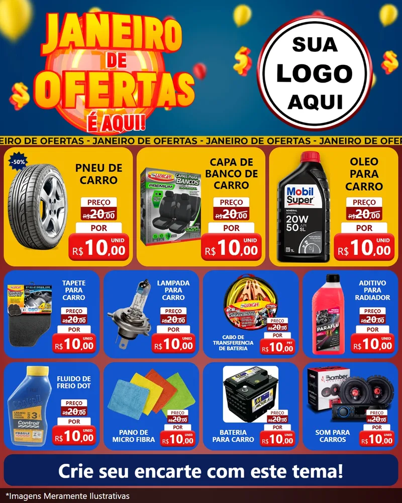 Modelo de Rede Social para Feed Instagram com o tema Janeiro de Ofertas É Aqui! para Auto peças