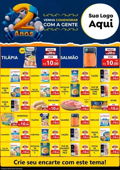 Modelo de Encarte para Encarte A4 Vertical com o tema Aniversário de 2 anos para Peixaria