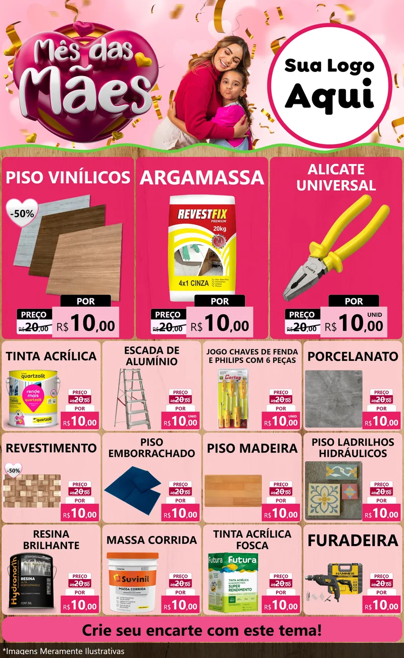 Modelo de Encarte para Encarte Grande com o tema Mês das Mães para Material para Construção