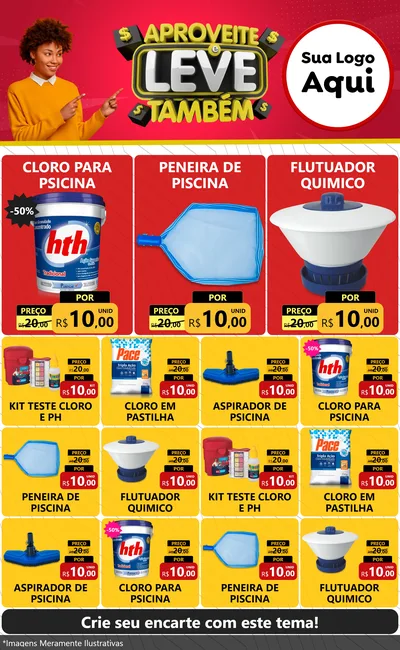 Modelo de Encarte para Encarte Grande com o tema Aproveite e Leve Também para Produtos para Piscina