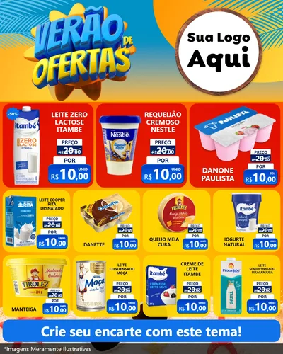 Modelo de Rede Social para Feed Instagram com o tema Verão de Ofertas para Frios e Laticínios