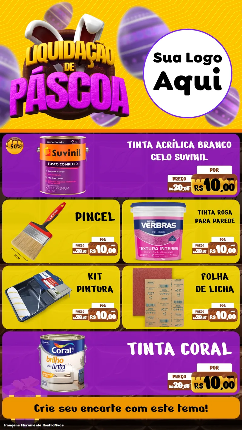 Modelo de TV para TV Vertical com o tema Liquidação de Páscoa para Tintas e Ferramentas