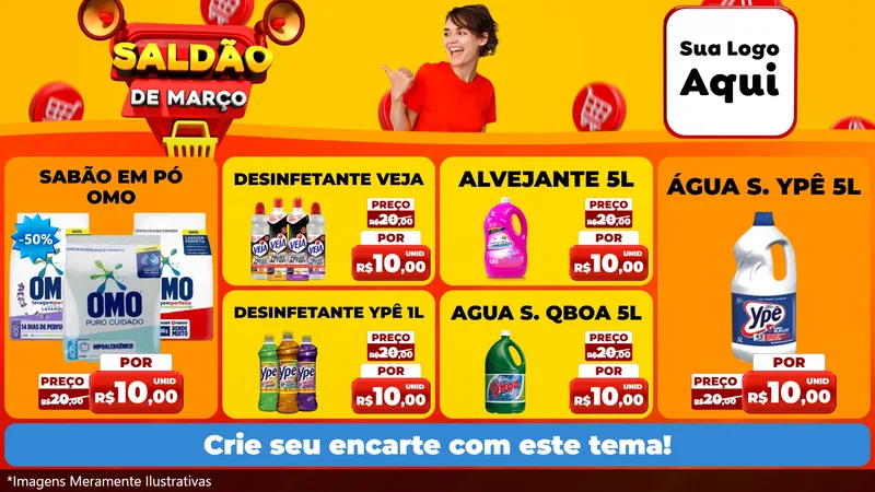 Modelo de TV para TV Horizontal com o tema Saldão de Março para Produtos de Limpeza