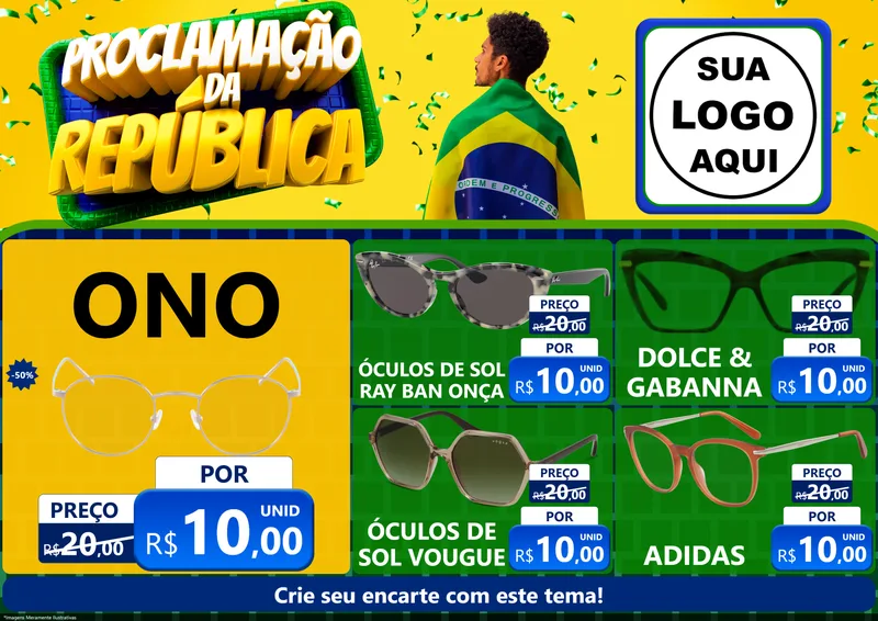 Modelo de Encarte para Encarte A4 Horizontal com o tema Proclamação da República para Óticas
