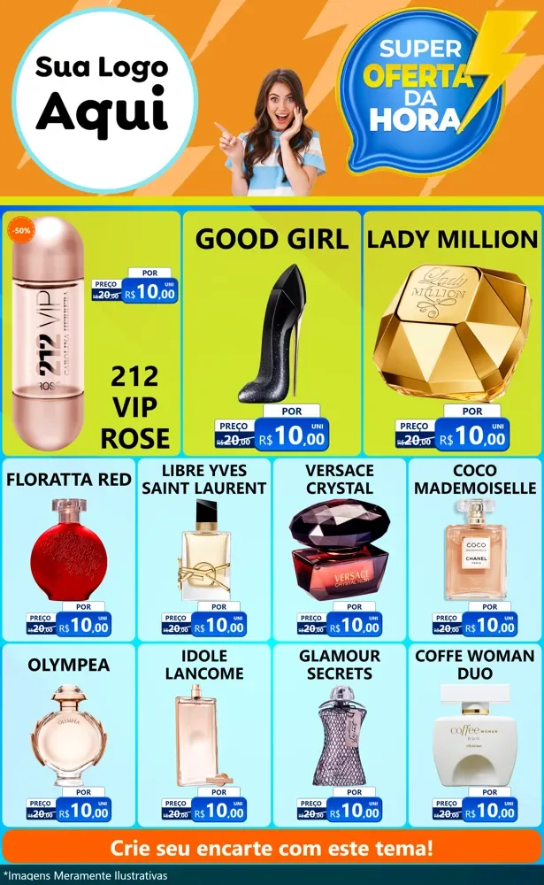 Modelo de Encarte para Encarte Grande com o tema Super Oferta da Hora para Perfumes